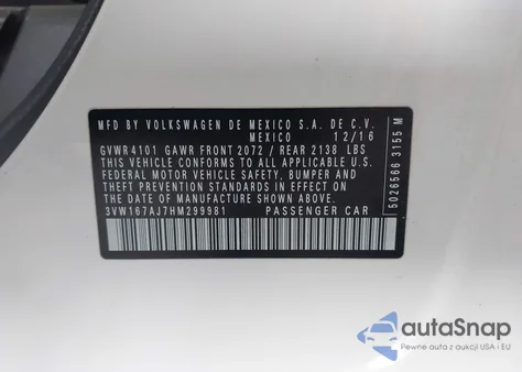 2017 Volkswagen Jetta 1.4T S from USA, damaged, VIN 3VW167AJ7HM299981